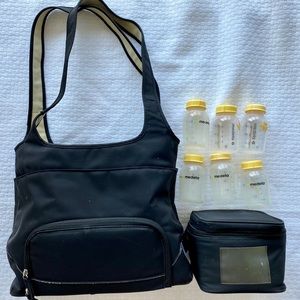 Medela breast pump tote with cooler bag, bottles
